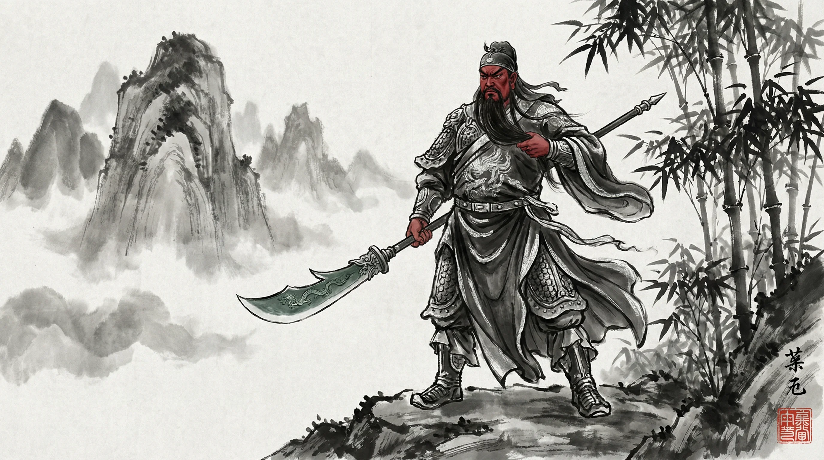 pg电子试玩武圣关公游戏水墨画风格